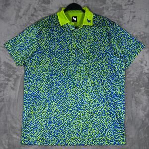 Goated Golf Polo Shirt Blue Green Neon Animal Print Performance Size Medium
